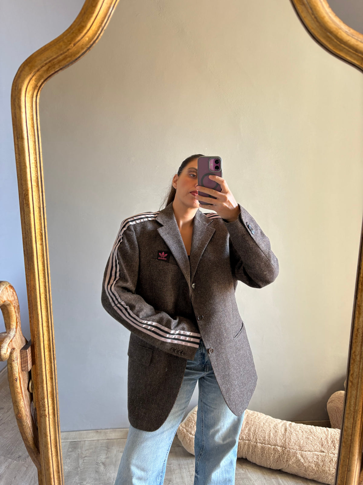Blazer con nastro beige/nero e logo