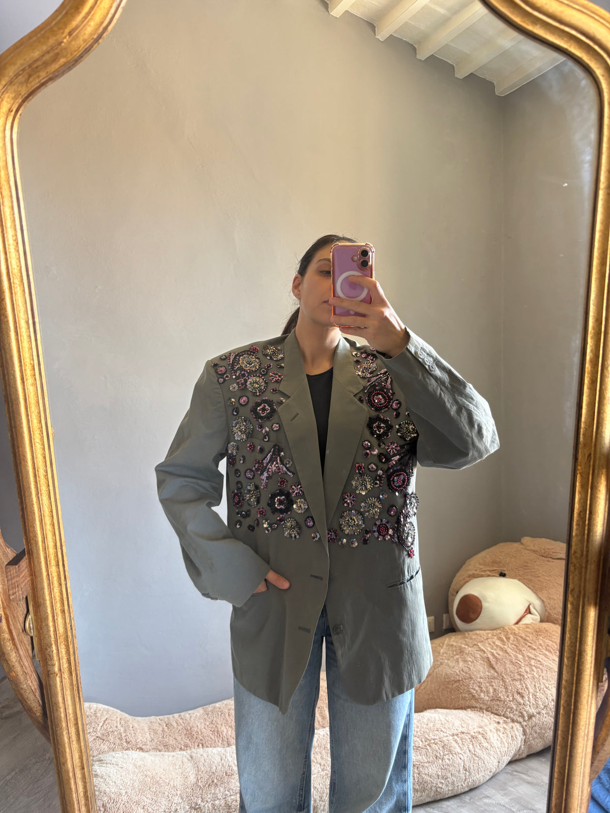 Blazer geigio pietre fiore strass