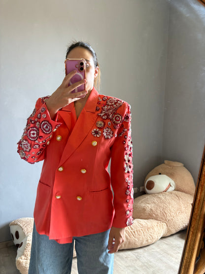 Blazer corallo doppiopetto pietre