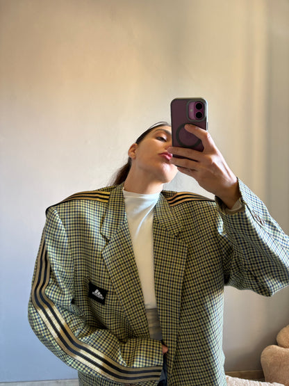 Blazer a quadretti con nastro oro/nero