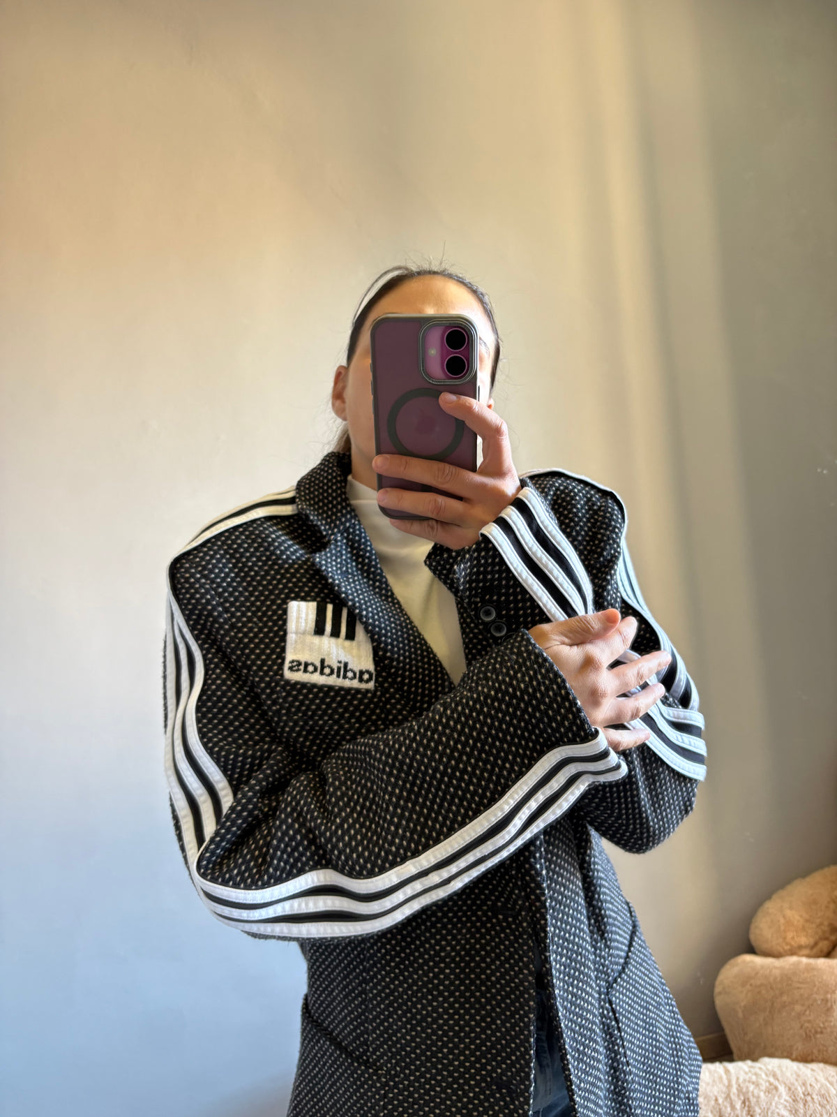 Blazer a puntini nastro bianco e nero