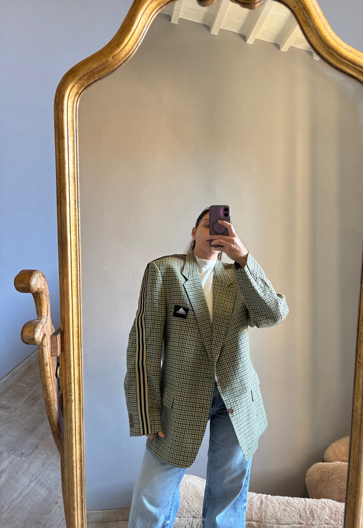 Blazer a quadretti con nastro oro/nero