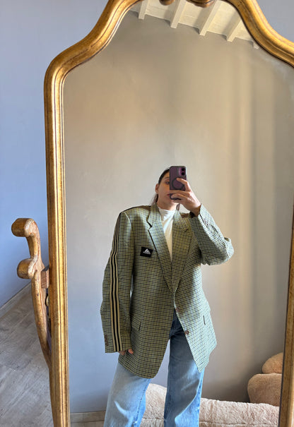 Blazer a quadretti con nastro oro/nero