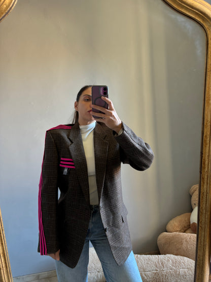 Blazer a quadri con nastro nero/fucsia