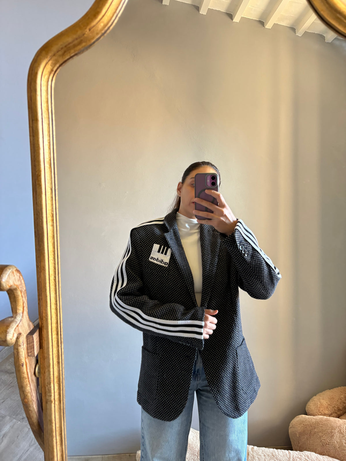 Blazer a puntini nastro bianco e nero