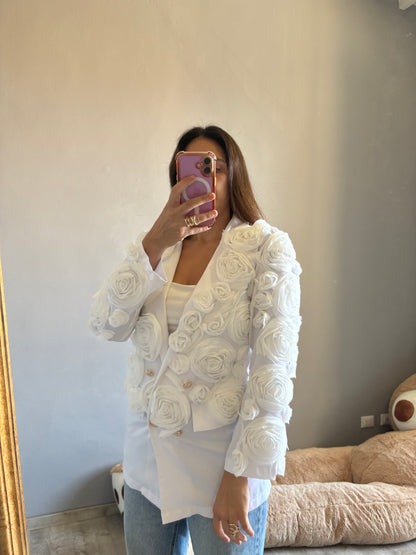 Blazer doppiopetto rose bianche