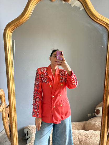 Blazer corallo doppiopetto pietre