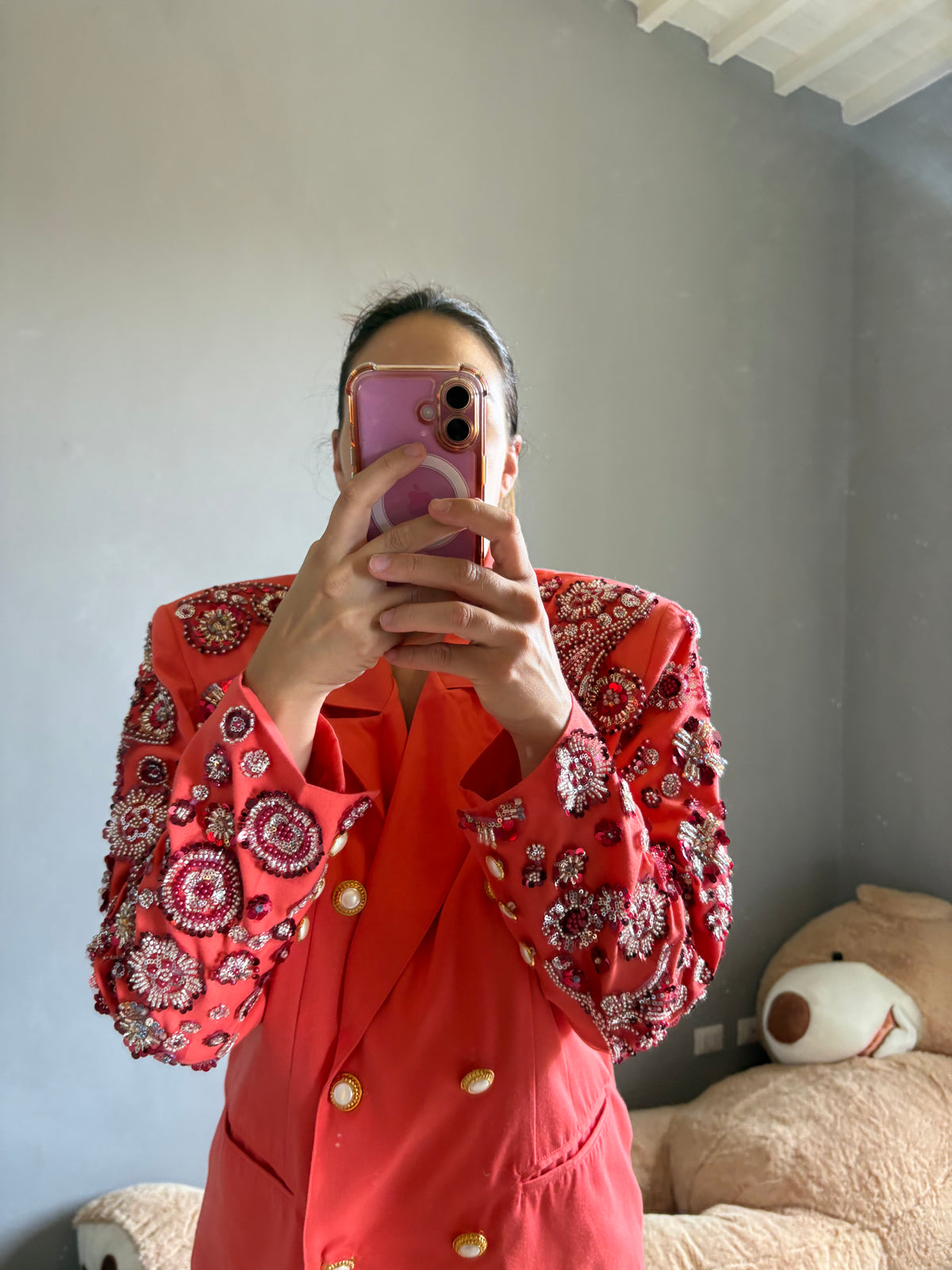 Blazer corallo doppiopetto pietre