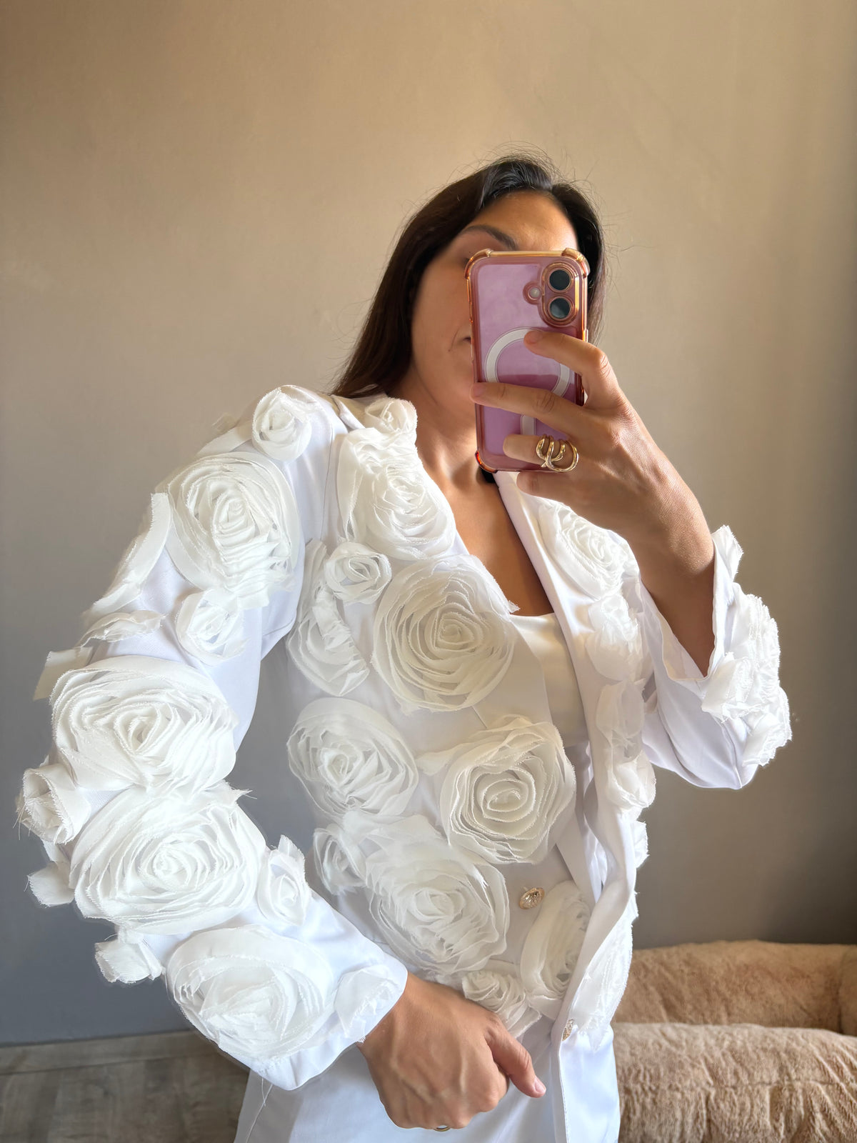 Blazer doppiopetto rose bianche