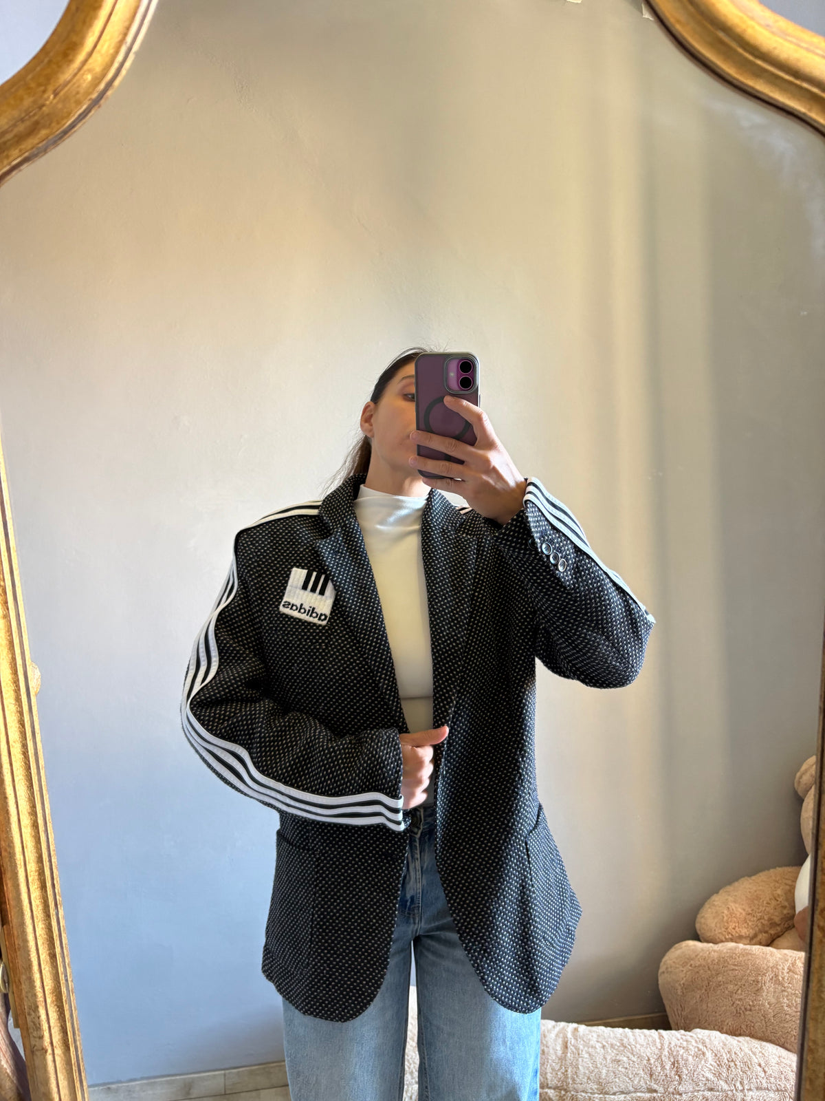 Blazer a puntini nastro bianco e nero