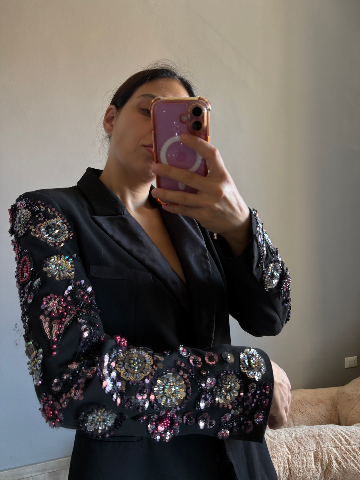 Blazer maniche gioiello con strass