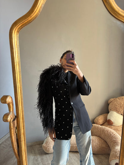 Blazer piuma struzzo con mini strass