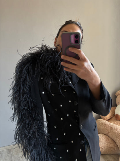 Blazer piuma struzzo con mini strass