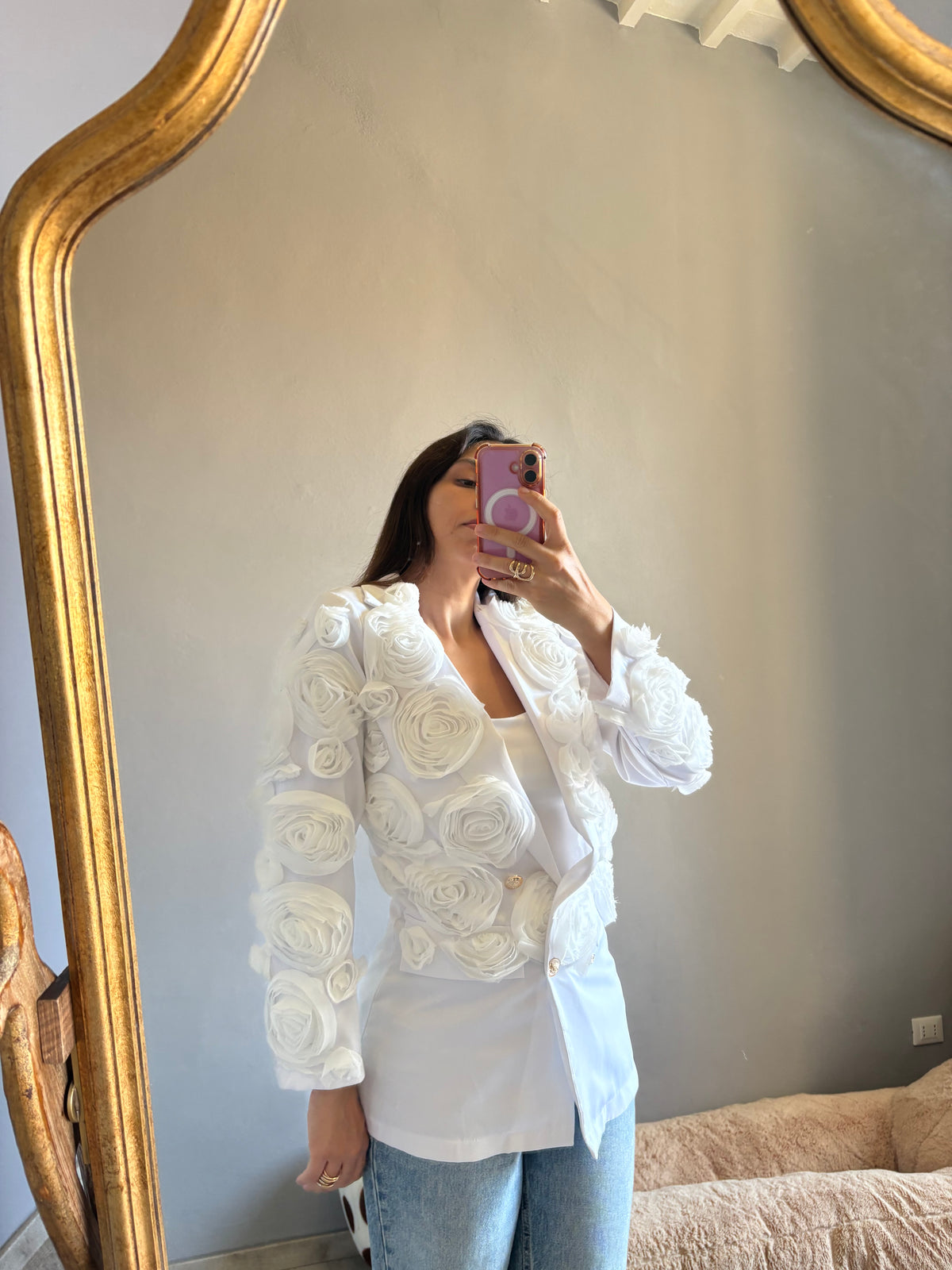 Blazer doppiopetto rose bianche