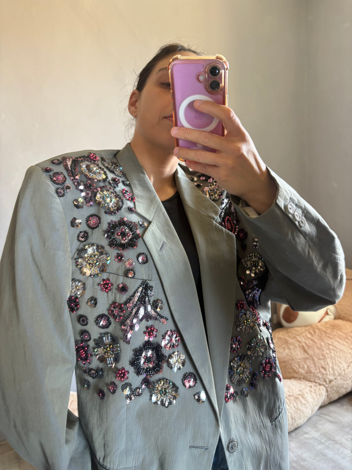 Blazer geigio pietre fiore strass