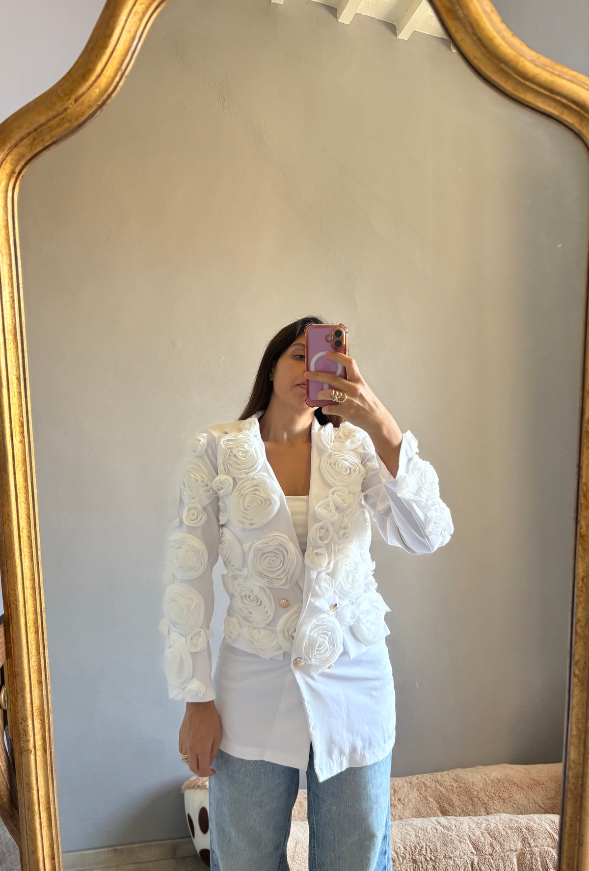 Blazer doppiopetto rose bianche