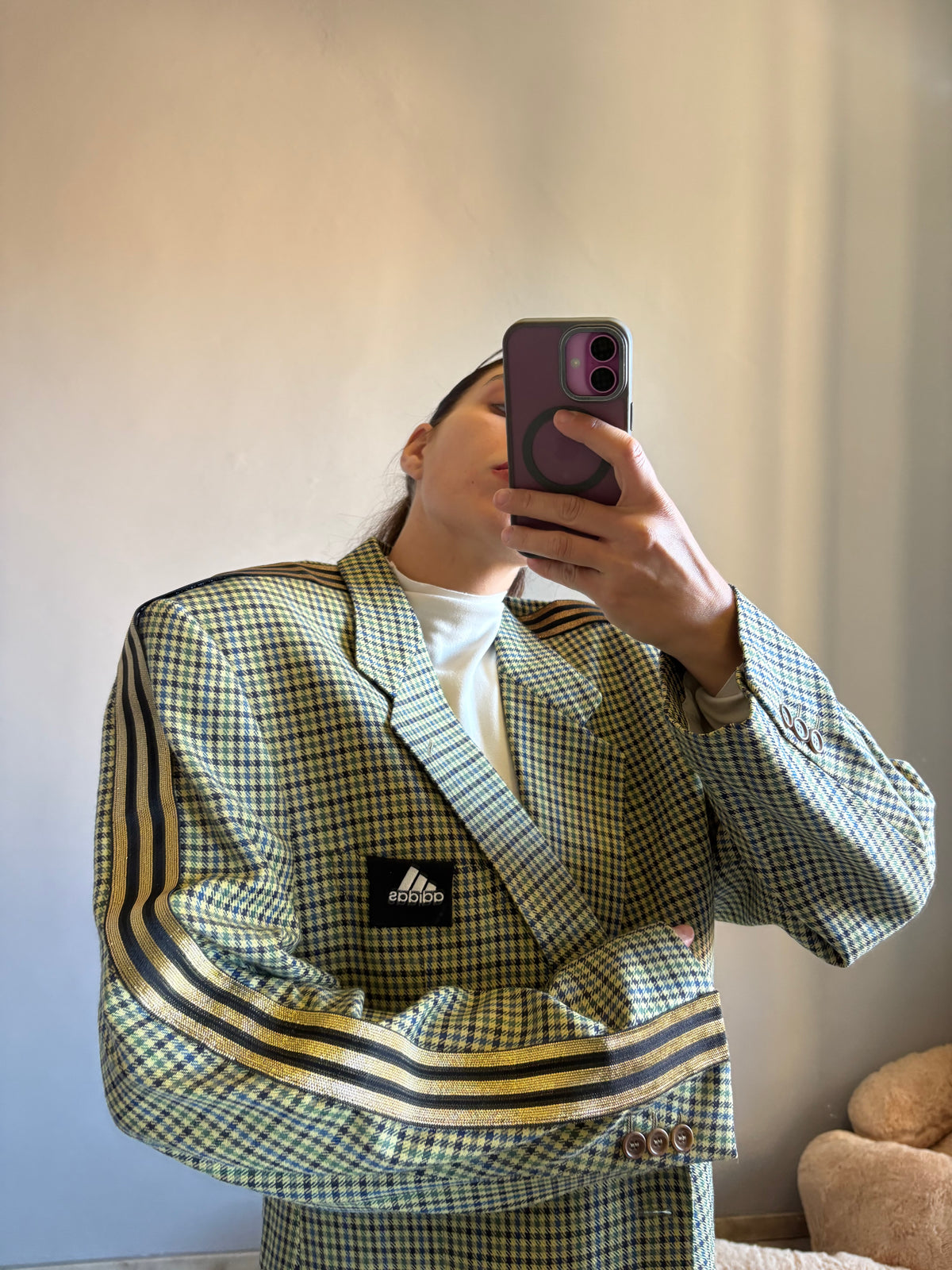 Blazer a quadretti con nastro oro/nero