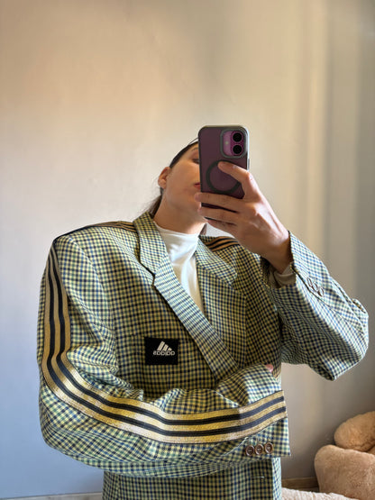 Blazer a quadretti con nastro oro/nero