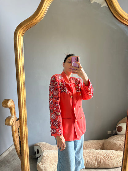 Blazer corallo doppiopetto pietre