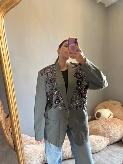 Blazer geigio pietre fiore strass
